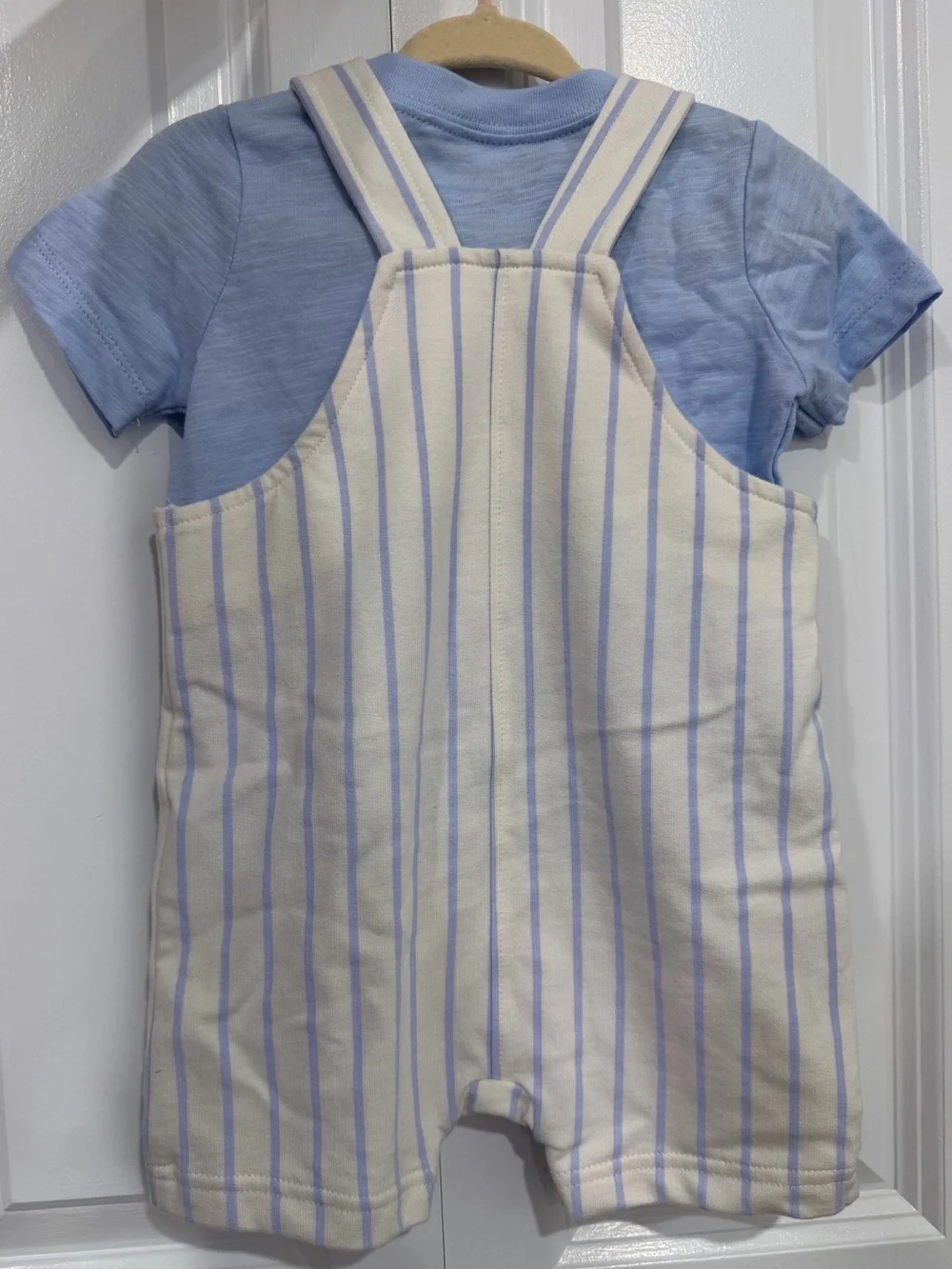 Carter's 3 pc Cream and Light Blue Striped Overall Set